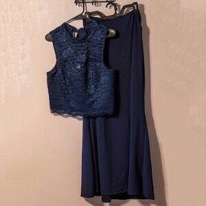 VENUS Navy Blue 2-Piece Lace Overlay Dress Set – Size 14
